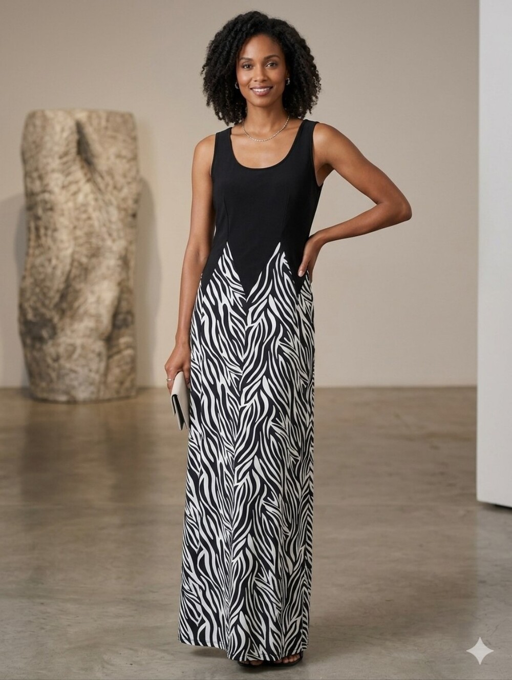 Black and White Zebra-Print Maxi Sundress